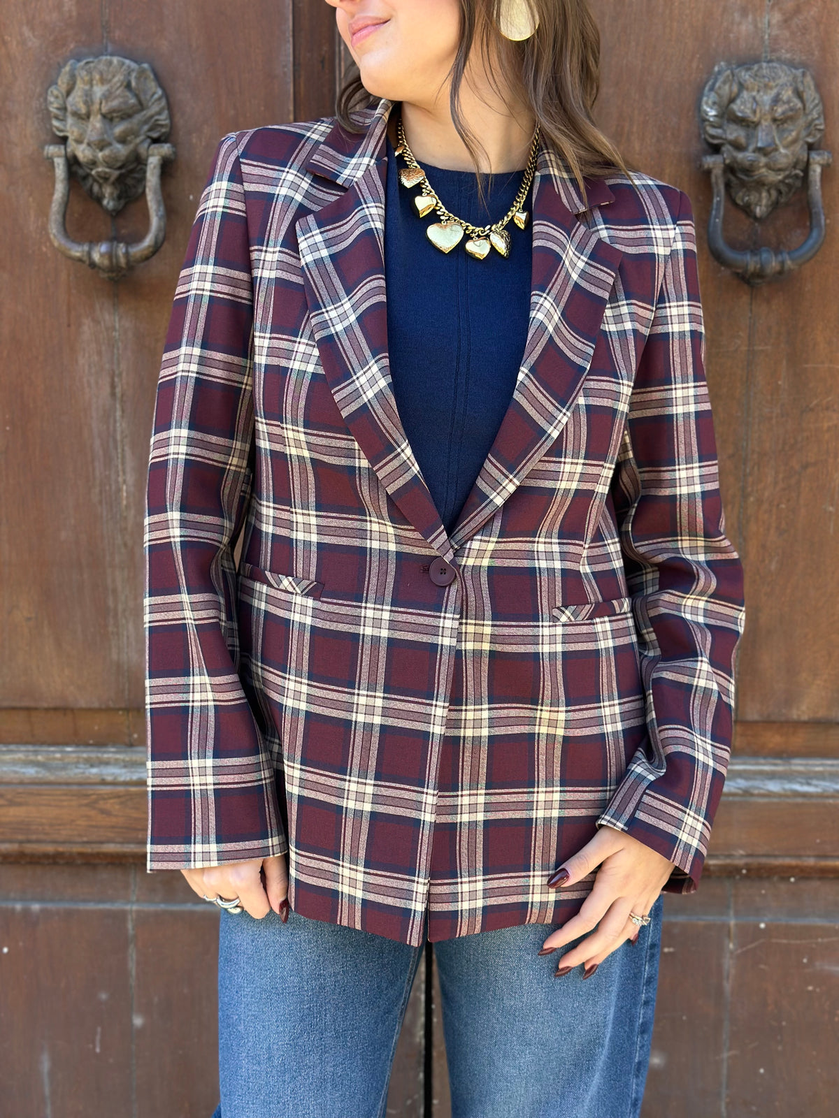 Haveone giacca monopetto a quadri AMARENA/BLU