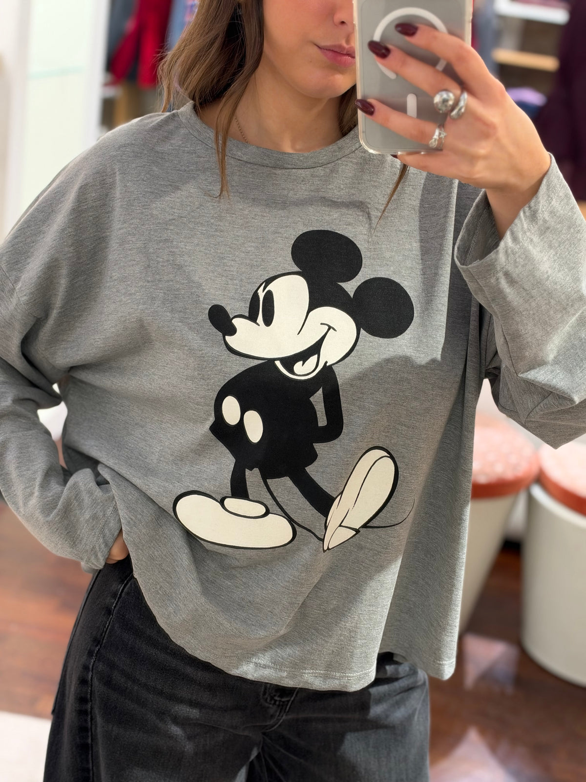 Tensione in  t-shirt stampa topolino BIANCA E GRIGIA