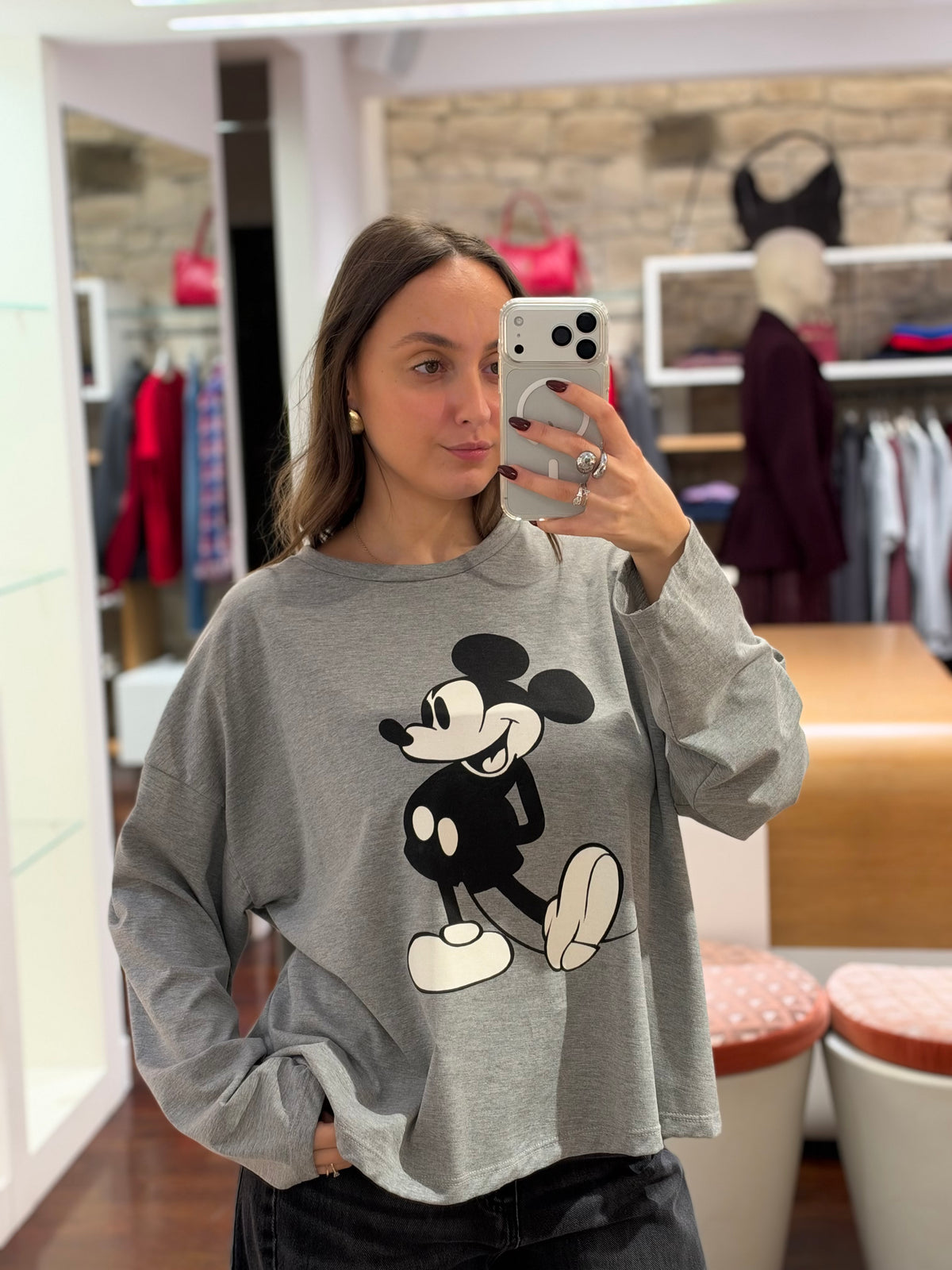 Tensione in  t-shirt stampa topolino BIANCA E GRIGIA
