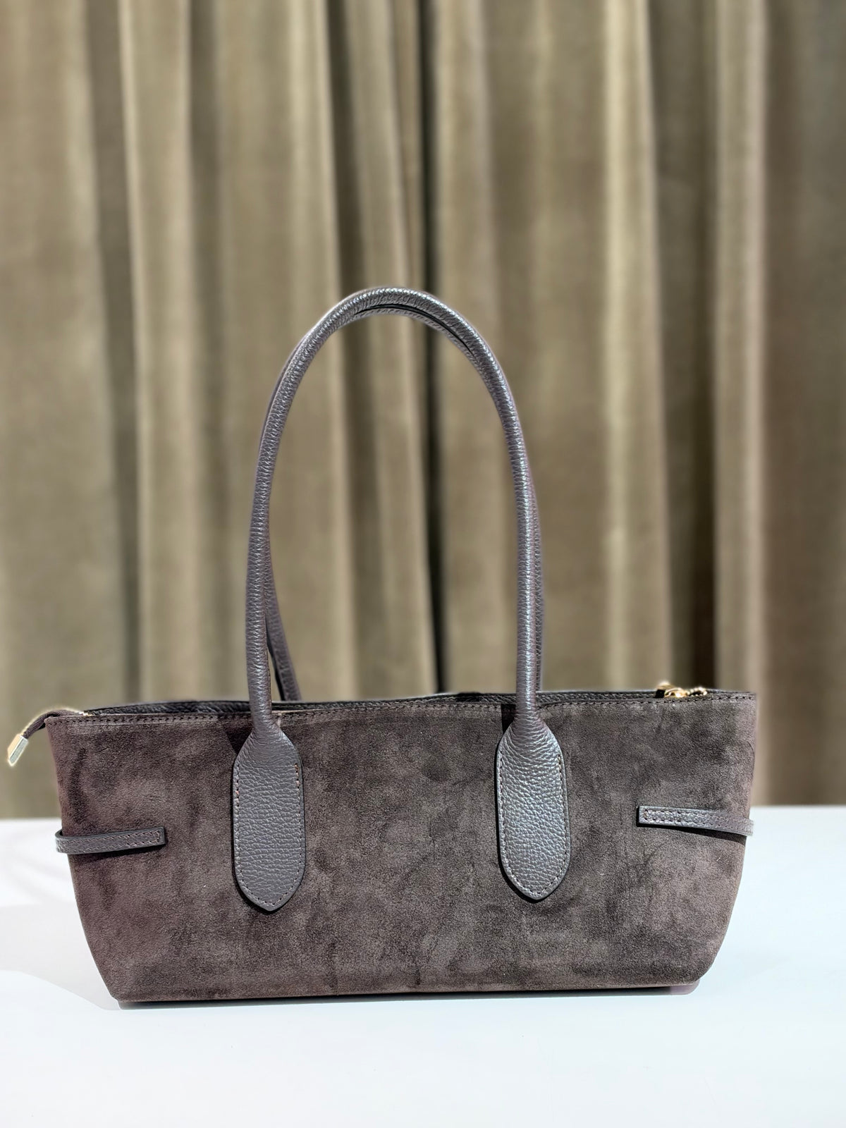 Borsa a spalla in camoscio e pelle PRUGNA e MORO