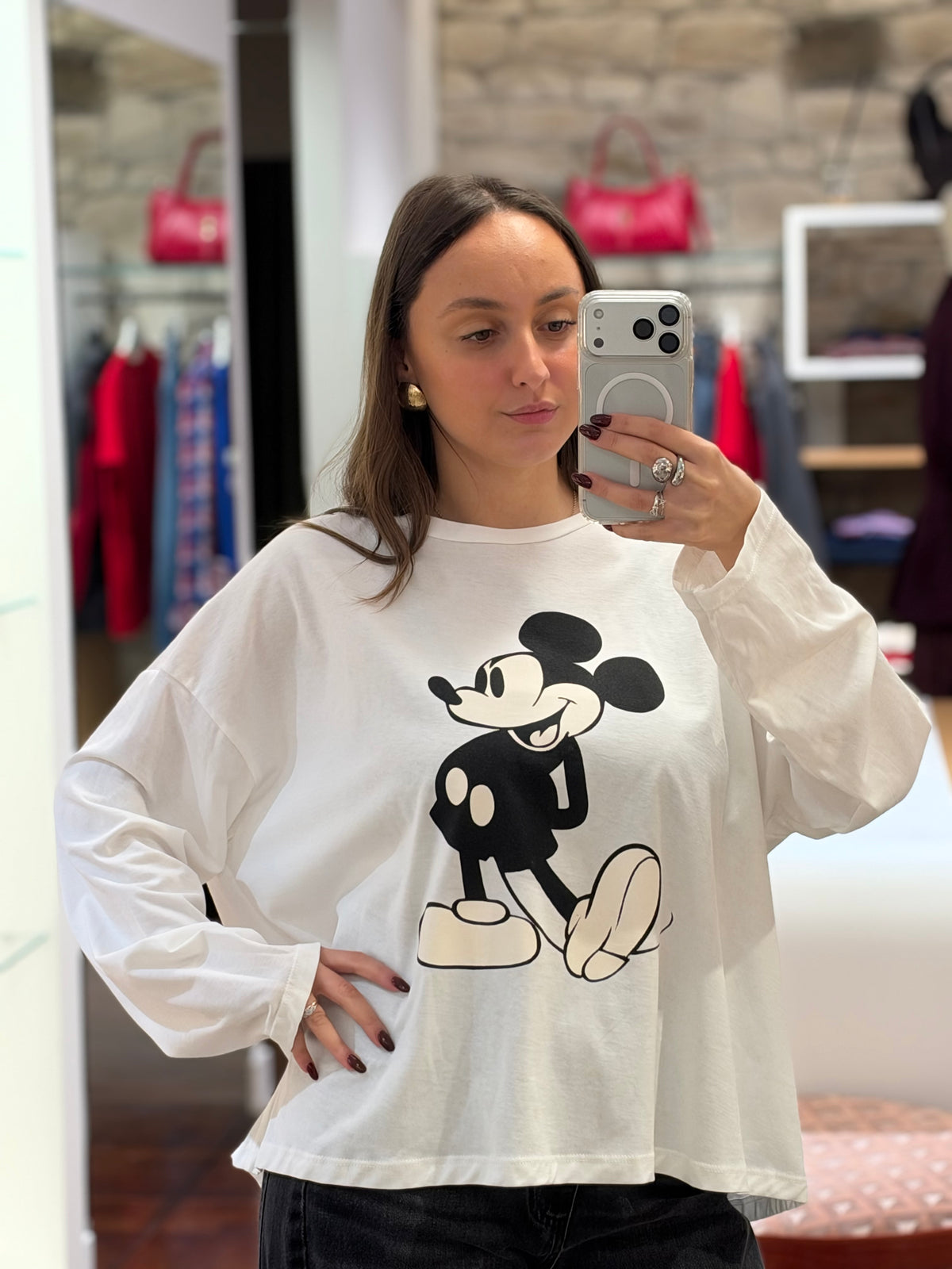 Tensione in  t-shirt stampa topolino BIANCA E GRIGIA