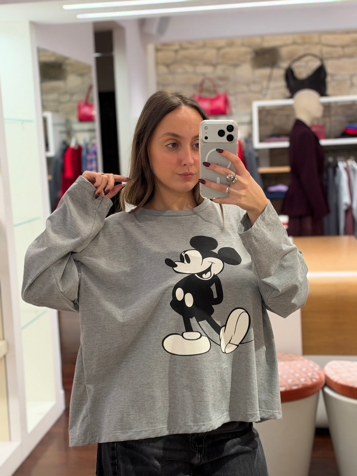Tensione in  t-shirt stampa topolino BIANCA E GRIGIA