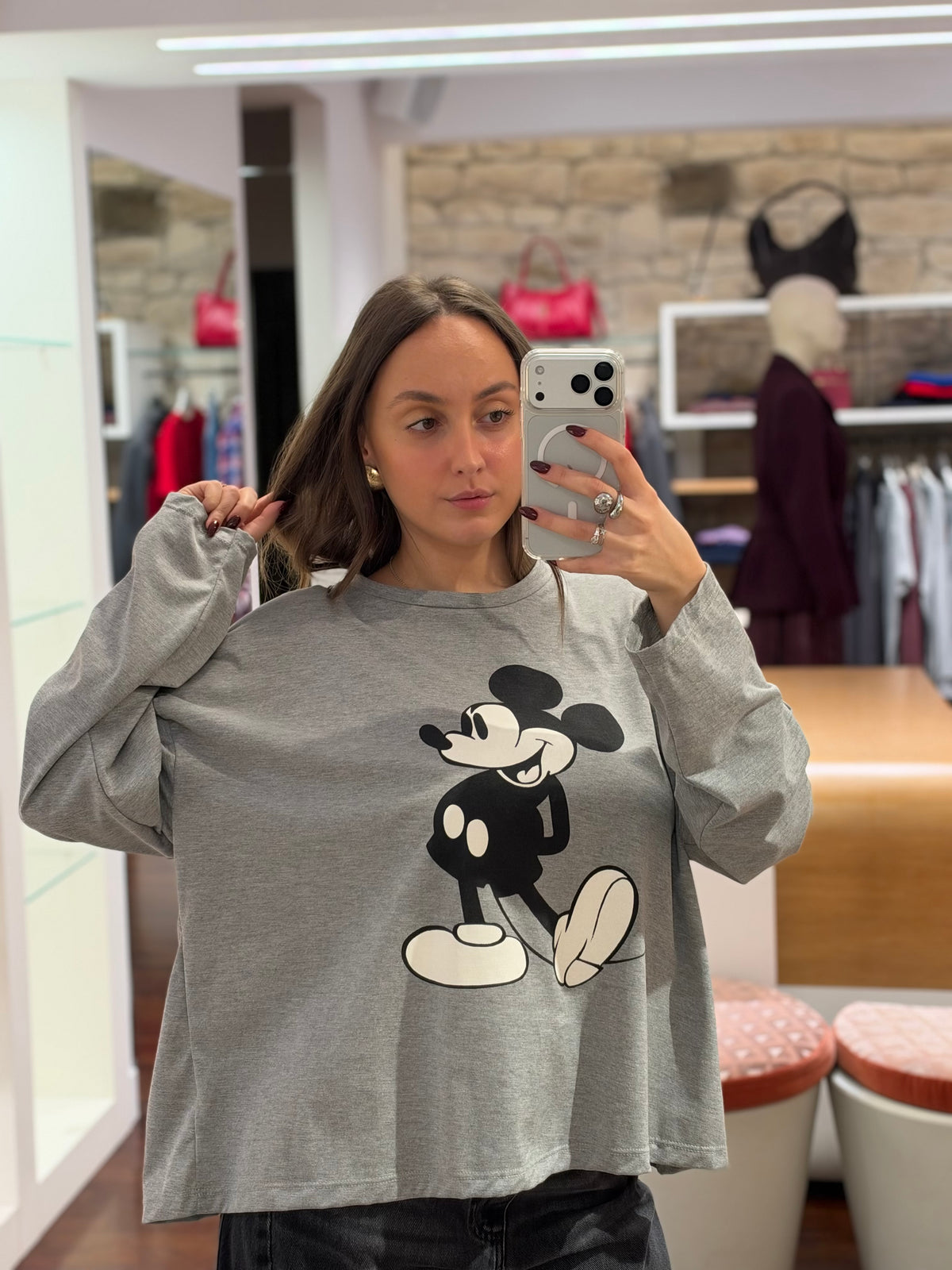 Tensione in  t-shirt stampa topolino BIANCA E GRIGIA