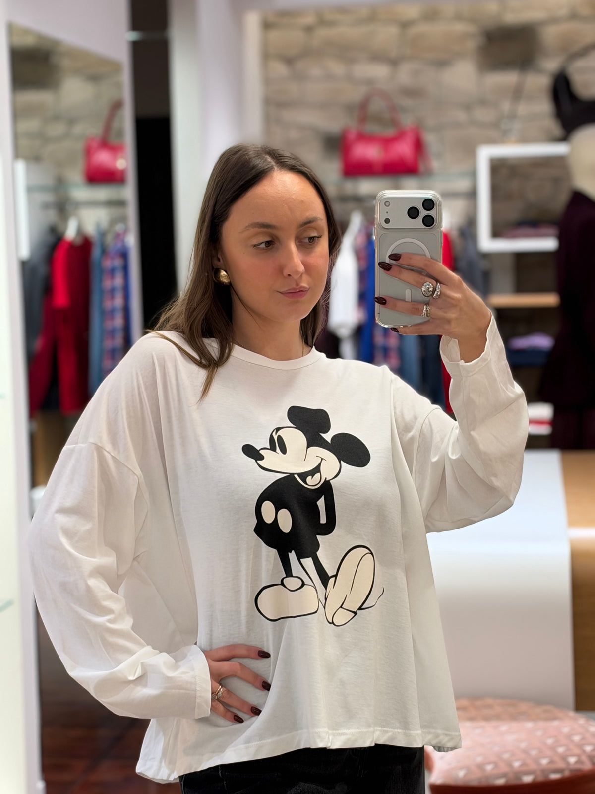 Tensione in  t-shirt stampa topolino BIANCA E GRIGIA