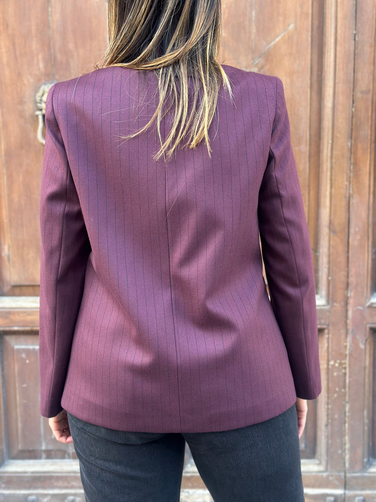 Haveone giacca gessata BORDEAUX/NERO