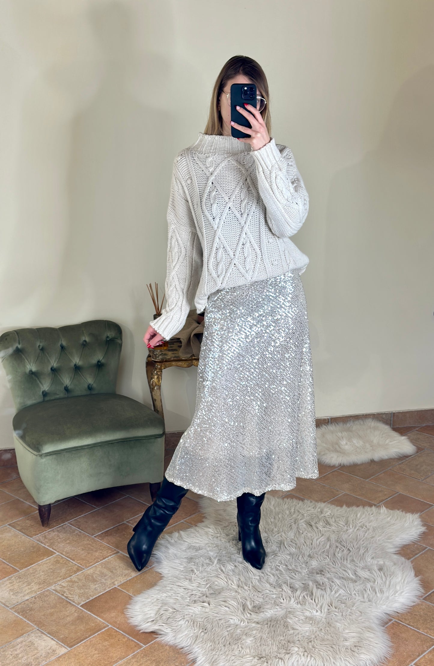 Tensione In gonna paillettes argento