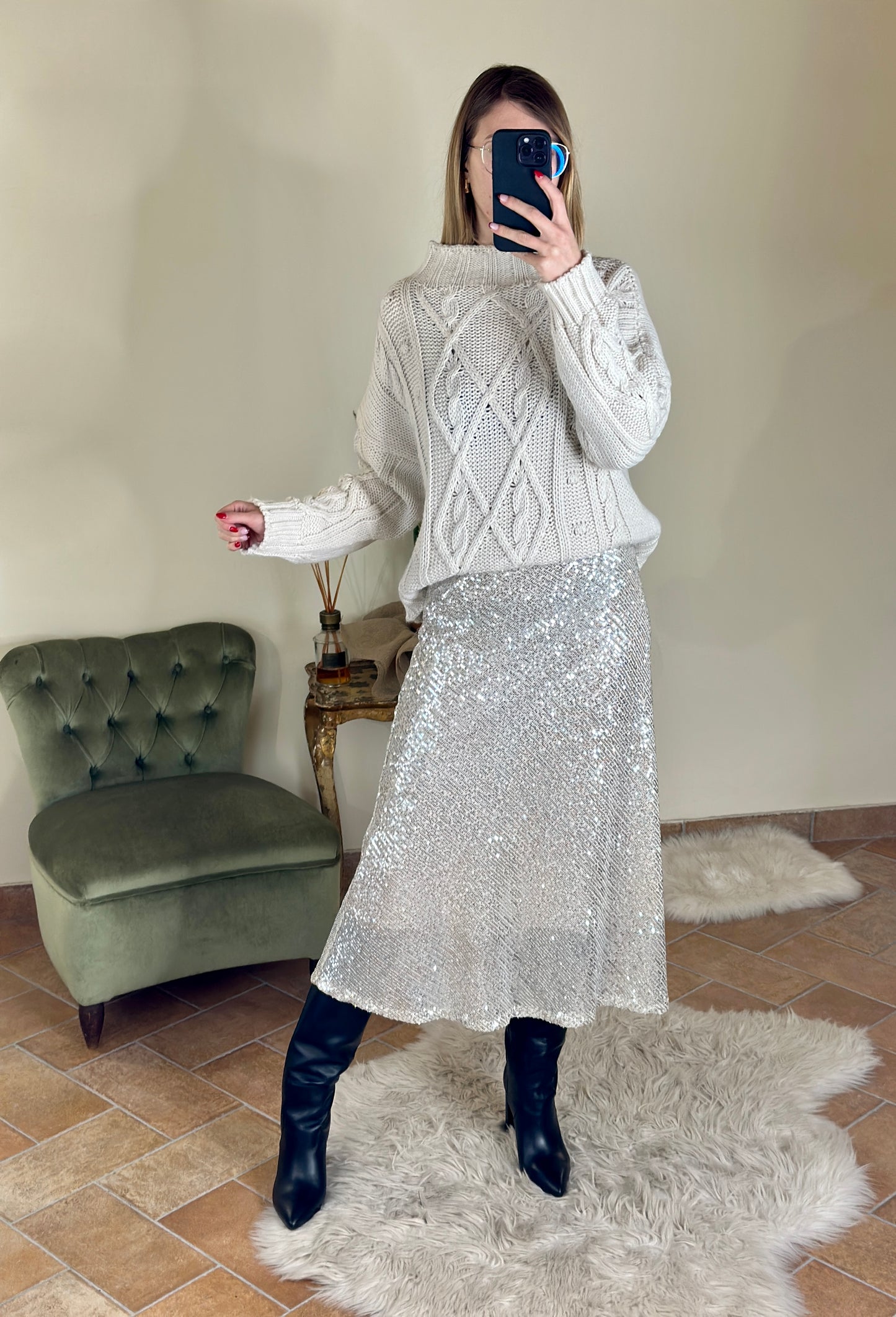 Tensione In gonna paillettes argento